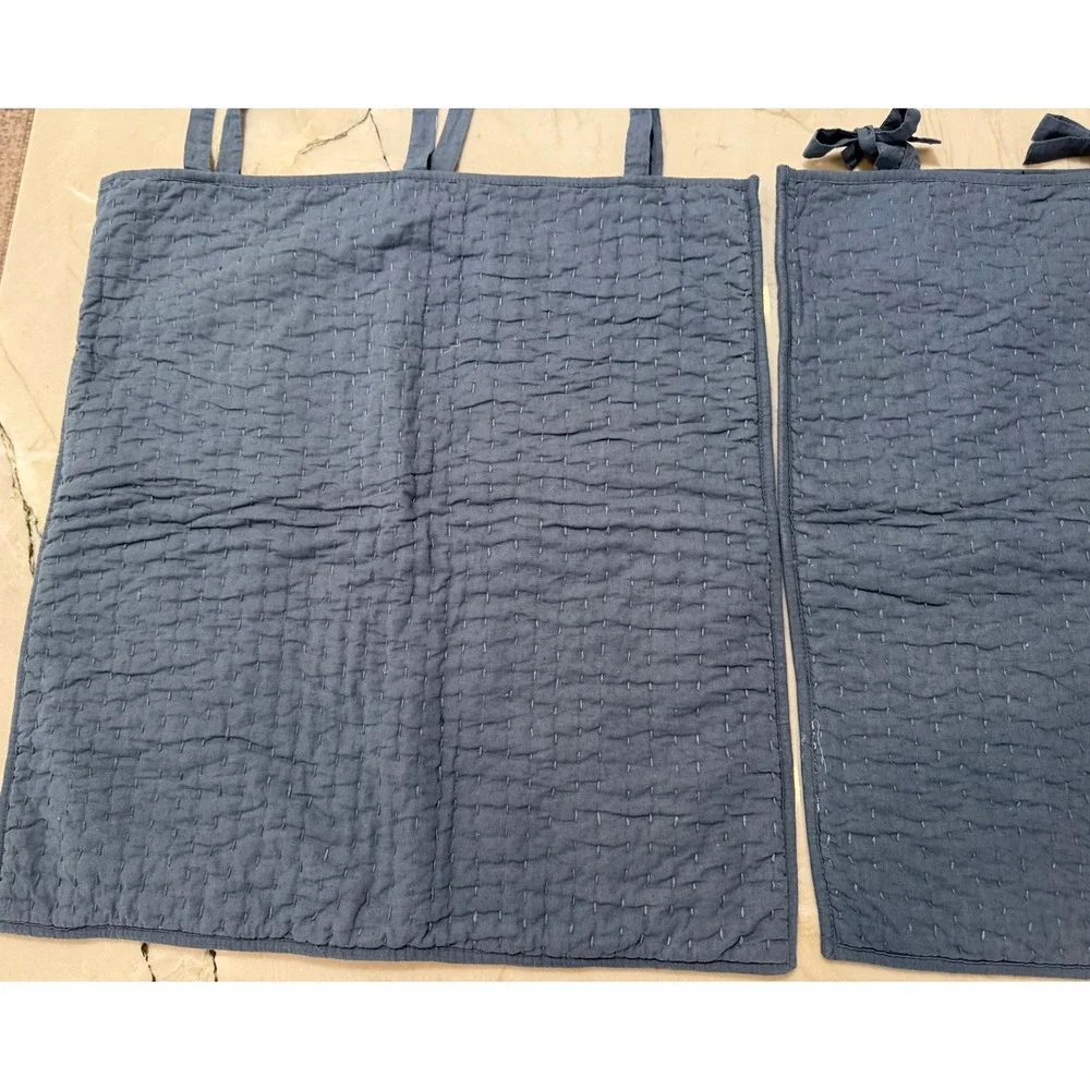 Pottery Barn Pick-Stitch Midnight Blue Cotton Linen Quilted Euro Shams Set of 2